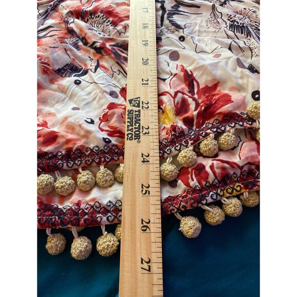 Soft Surroundings Blouse Floral Tassel POM POM trim boho festival Women medium - Picture 8 of 9